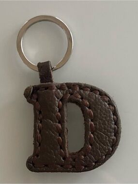 Letter D Genuine Leather Bag Charm - Brown - Personalized Initial Keychain